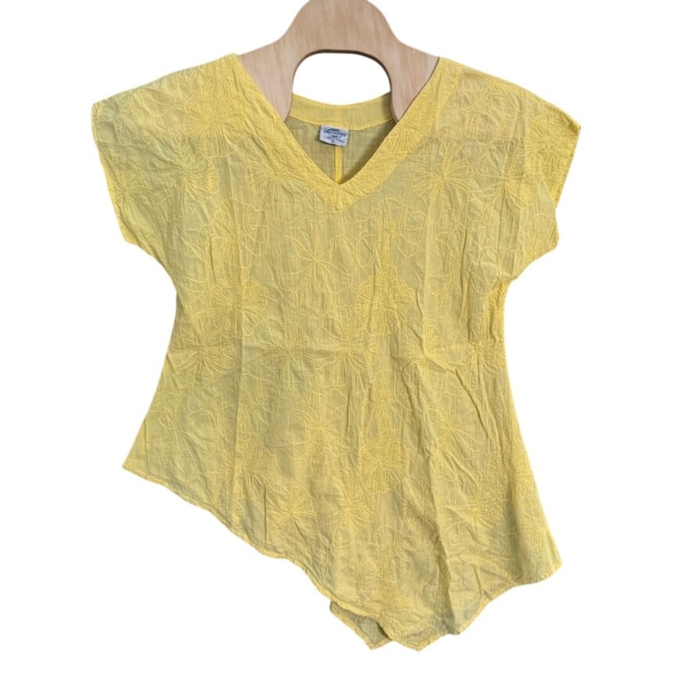 Cottonseed Casual Wear Yellow Floral Embroidered Cotton V-Neck Tunic Top XL